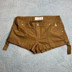 Baby Phat Women's Brown Linen Blend Shorts with Gold Cat Charm Size 5‎ NWT